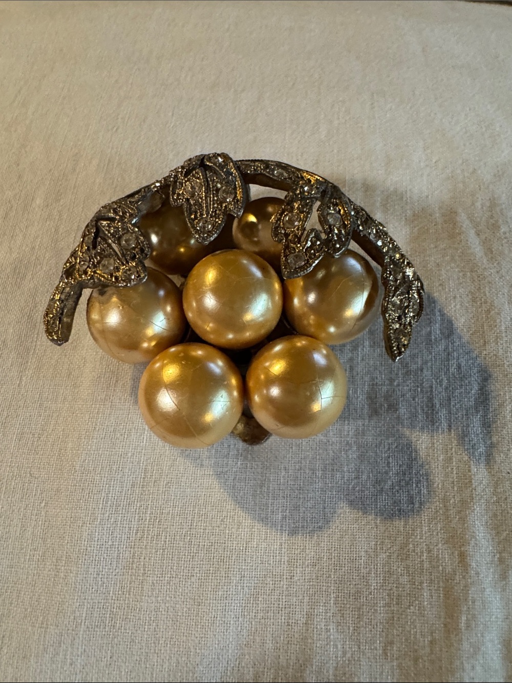 1930’s Gold Pearl Cluster Snap Close - Closes Tightly… with Leaf Accents